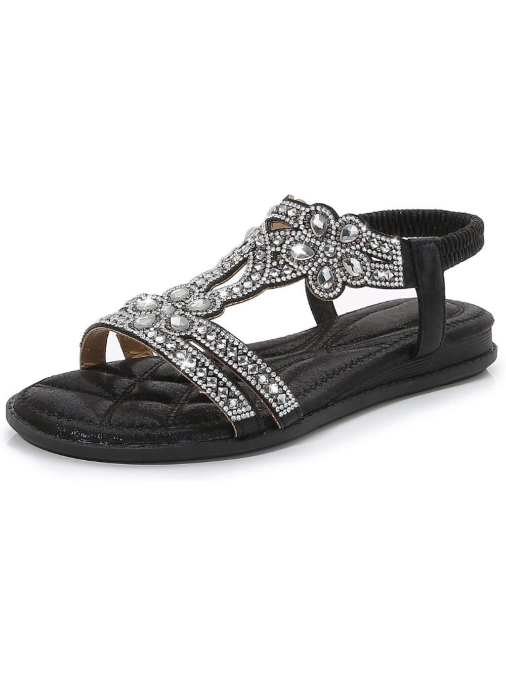 Rhinestone Strappy Flat Sandals for Women | Elastic Ankle Strap, Open-Toe Design